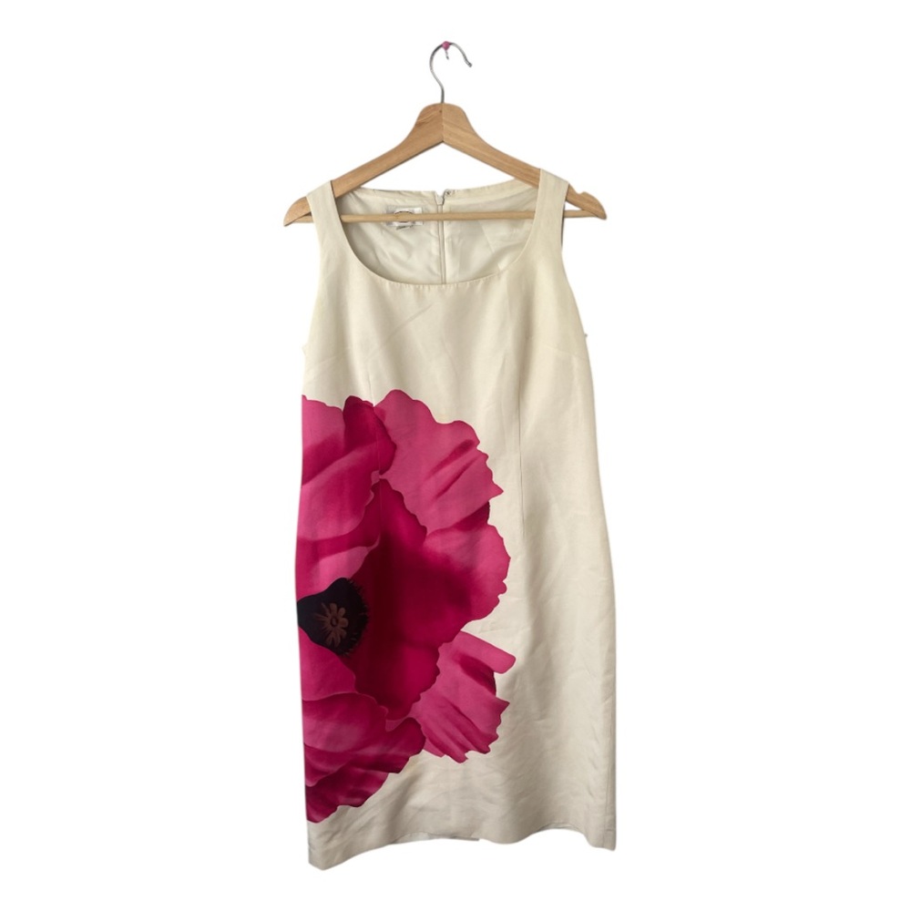 Talbots Cotton/Silk Floral Sleeveless Dress - Cream and Pink